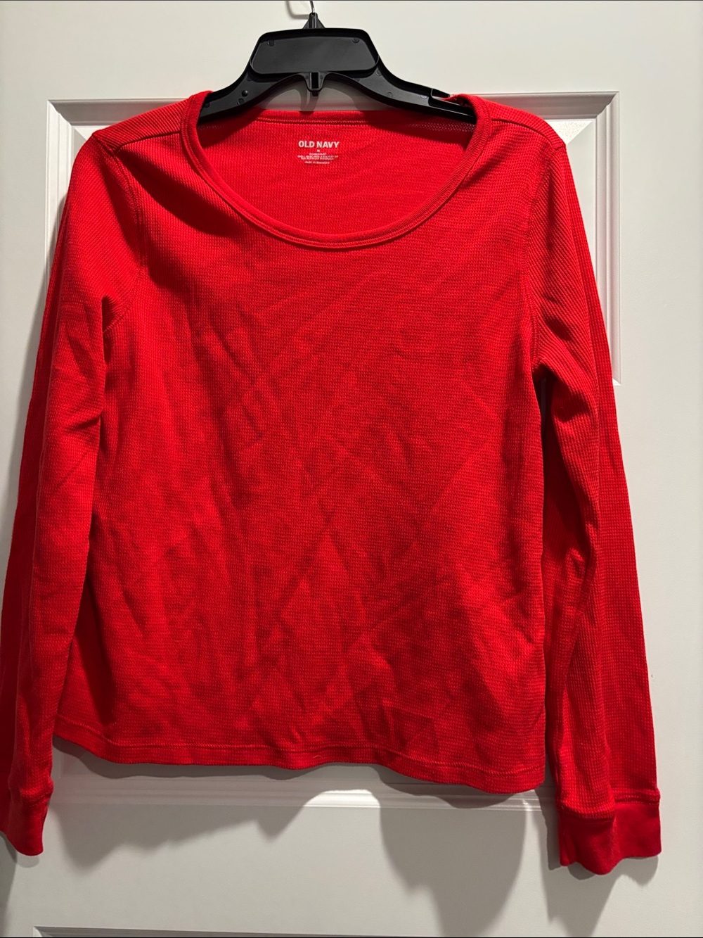 Old Navy Women's Bright Red Long-Sleeve Waffle Knit Tee